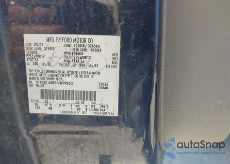 2005 Ford F-150 Fx4/Lariat/Xl/Xlt z USA, uszkodzony, nr VIN 1FTPX14585NB29863